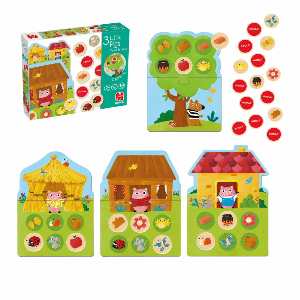 Jumbo Spiele GOULA 3 kleine Schweinchen Memo & Lotto, Memospiel, Kinderspiel, ab 2 Jahren, 59455