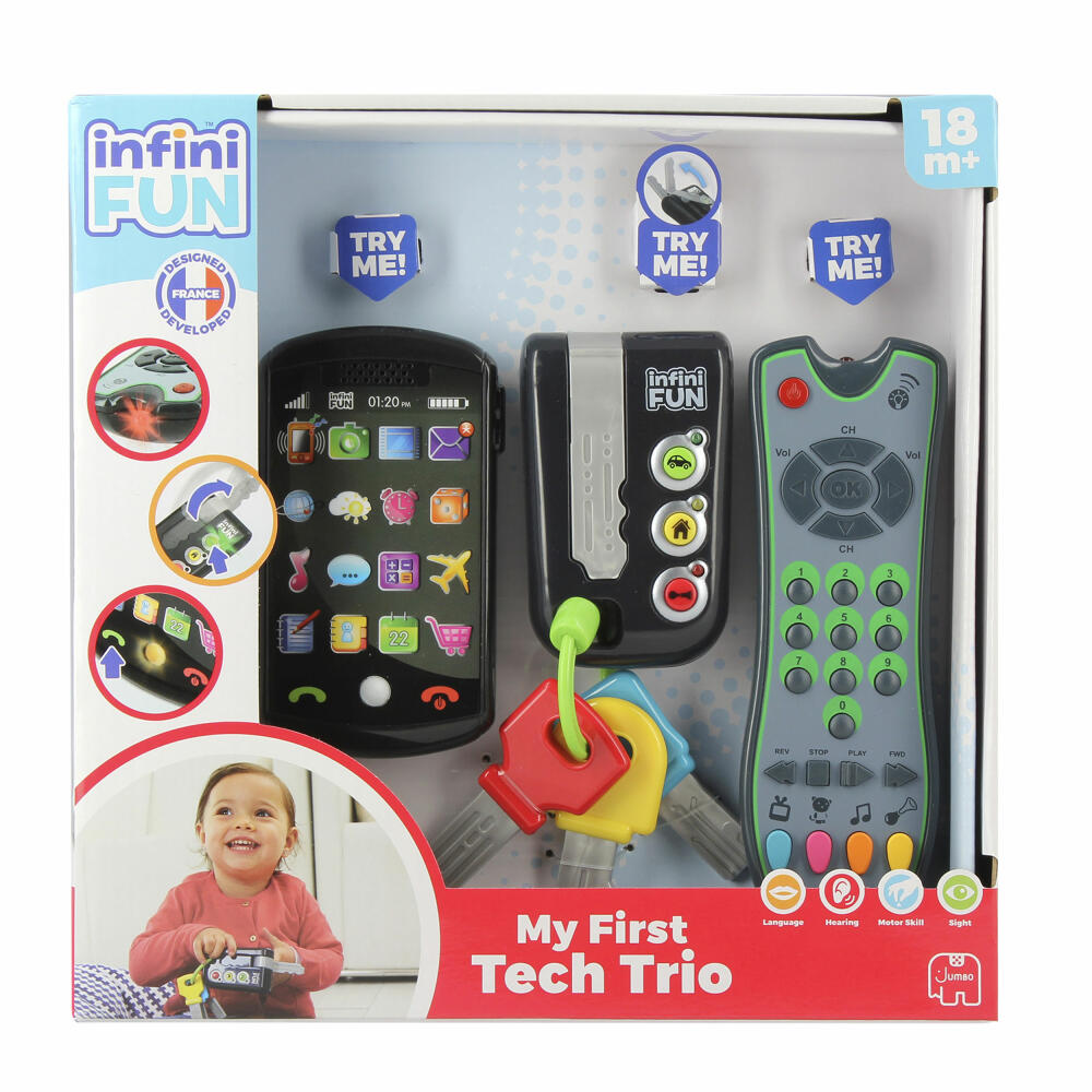 Jumbo Spiele InfiniFun Mein Erstes Technik Trio, 3-tlg., Telefon, Fernbedienung, Schlüssel, Spielzeug, ab 18 Monate, I0889GI1