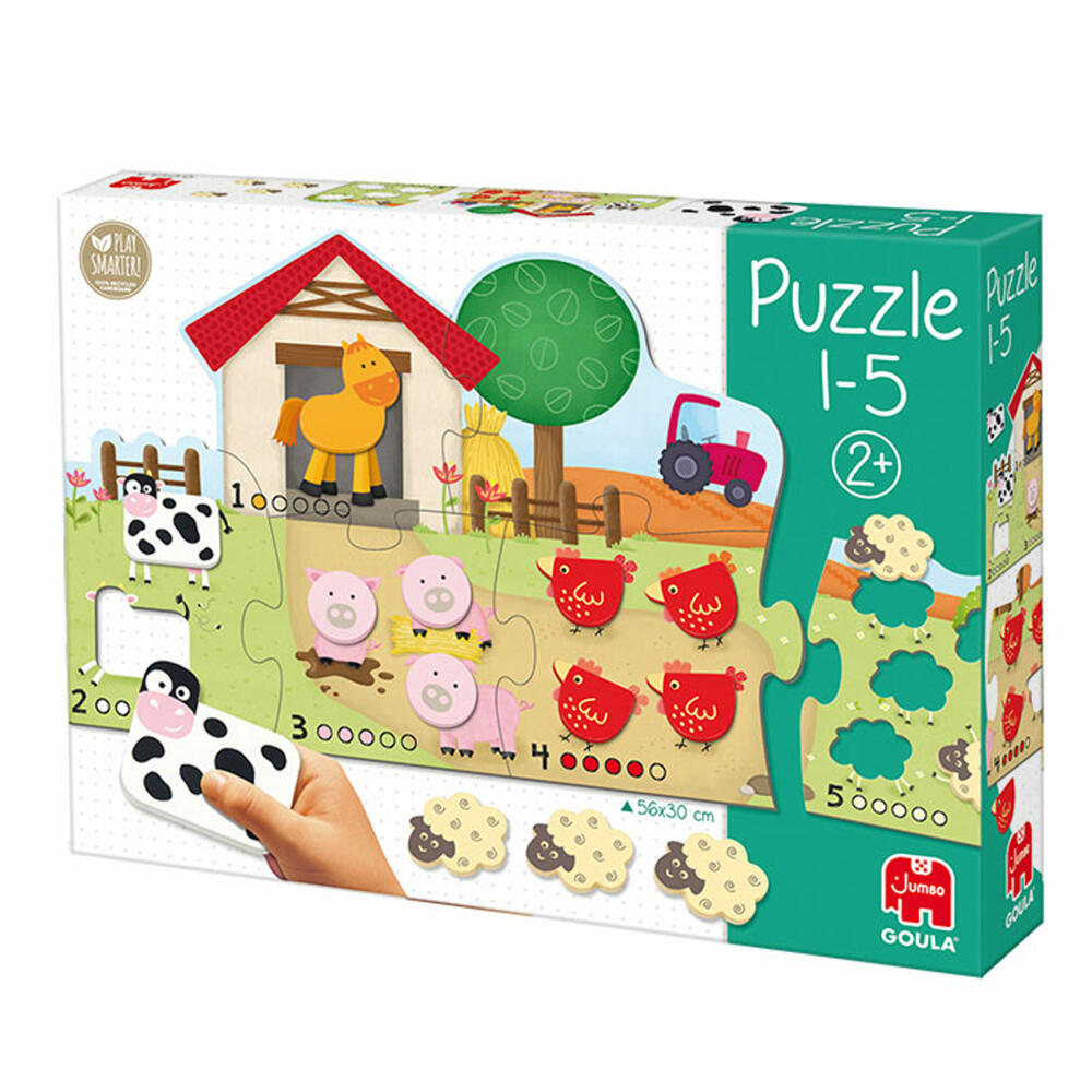 Jumbo Spiele GOULA Puzzle 1-5, Kinderpuzzle, Holzpuzzle, Legespiel, Kinder, Zahlen lernen, 53438