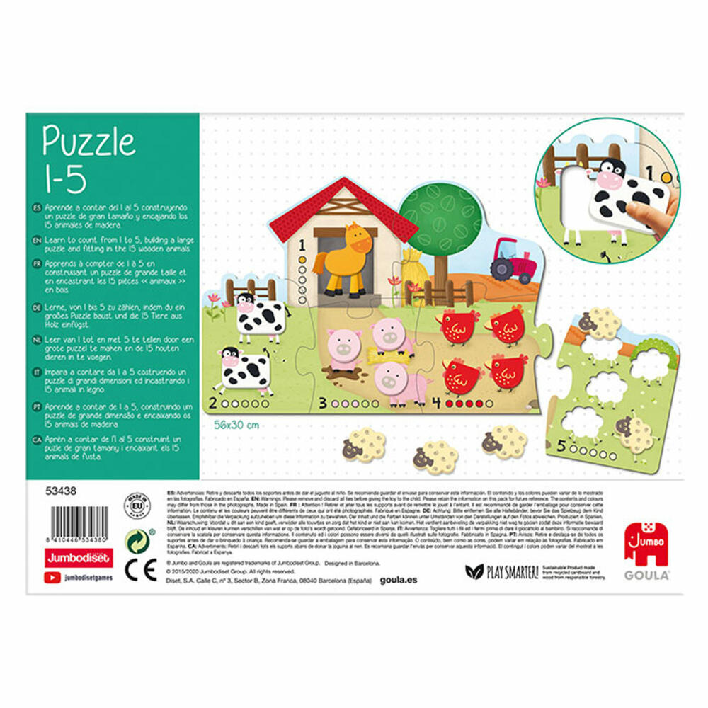 Jumbo Spiele GOULA Puzzle 1-5, Kinderpuzzle, Holzpuzzle, Legespiel, Kinder, Zahlen lernen, 53438