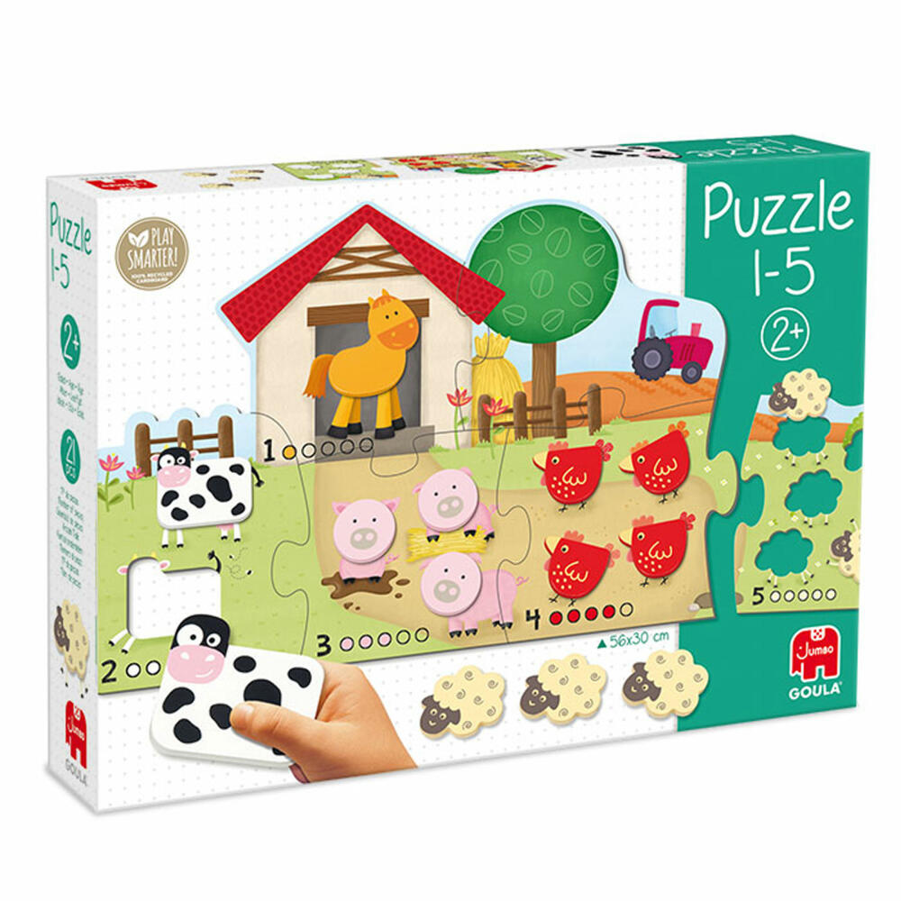 Jumbo Spiele GOULA Puzzle 1-5, Kinderpuzzle, Holzpuzzle, Legespiel, Kinder, Zahlen lernen, 53438