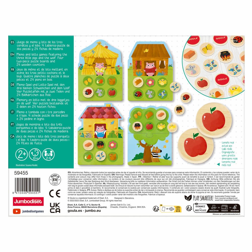 Jumbo Spiele GOULA 3 kleine Schweinchen Memo & Lotto, Memospiel, Kinderspiel, ab 2 Jahren, 59455