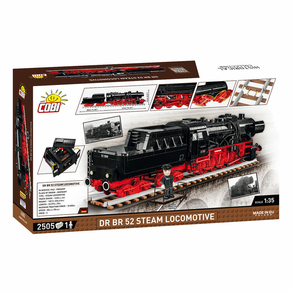 COBI Klemmbausteinset DR BR 52 Dampflokomotive, Eisenbahn, 2505 Teile, 6282