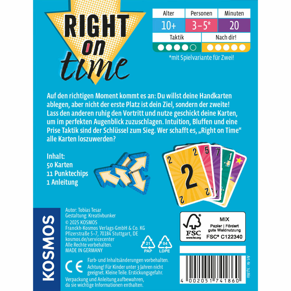 KOSMOS Right on time, Kartenspiel, Gesellschaftsspiel, Taktikspiel, ab 10 Jahren, 741860