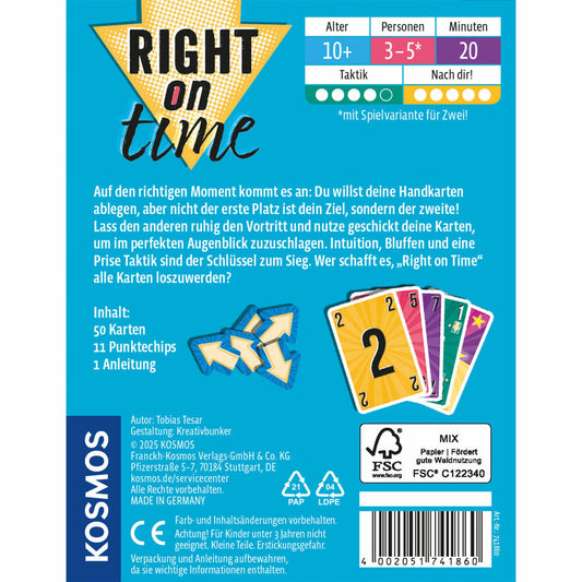 KOSMOS Right on time, Kartenspiel, Gesellschaftsspiel, Taktikspiel, ab 10 Jahren, 741860