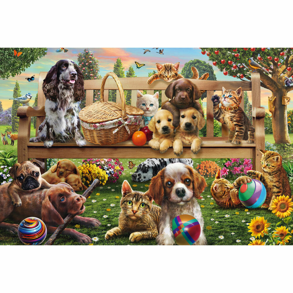Schmidt Spiele Gartenpicknick für Hund und Katze, Puzzle, Kinderpuzzle, 200 Teile, ab 8 Jahren, 56534