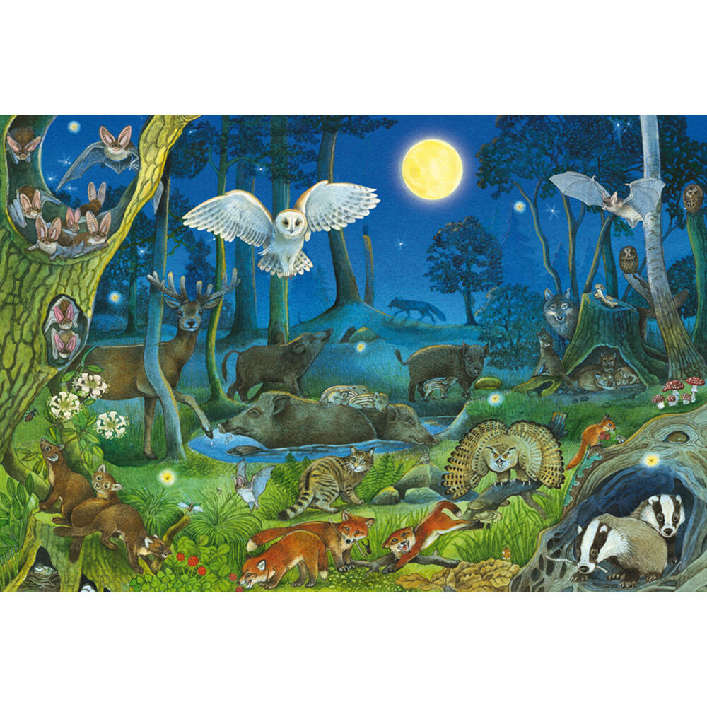 Schmidt Spiele Tiere nachts im Wald, Puzzle, Kinderpuzzle, 100 Teile, ab 6 Jahren, 56529