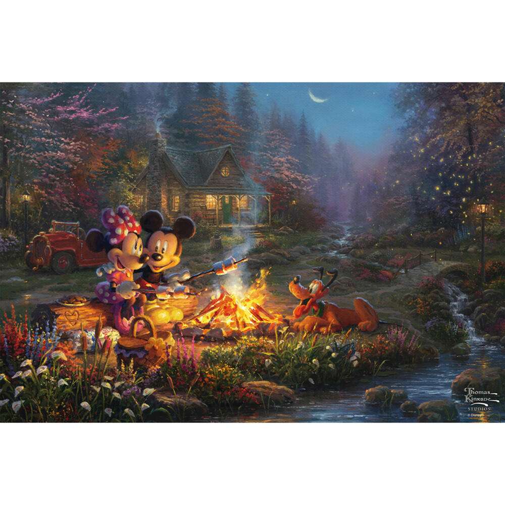 Schmidt Spiele Disney Mickey and Minnie Sweatheart Campfire, Thomas Kinkade, Puzzle, 200 Teile, Graspappe, 56558