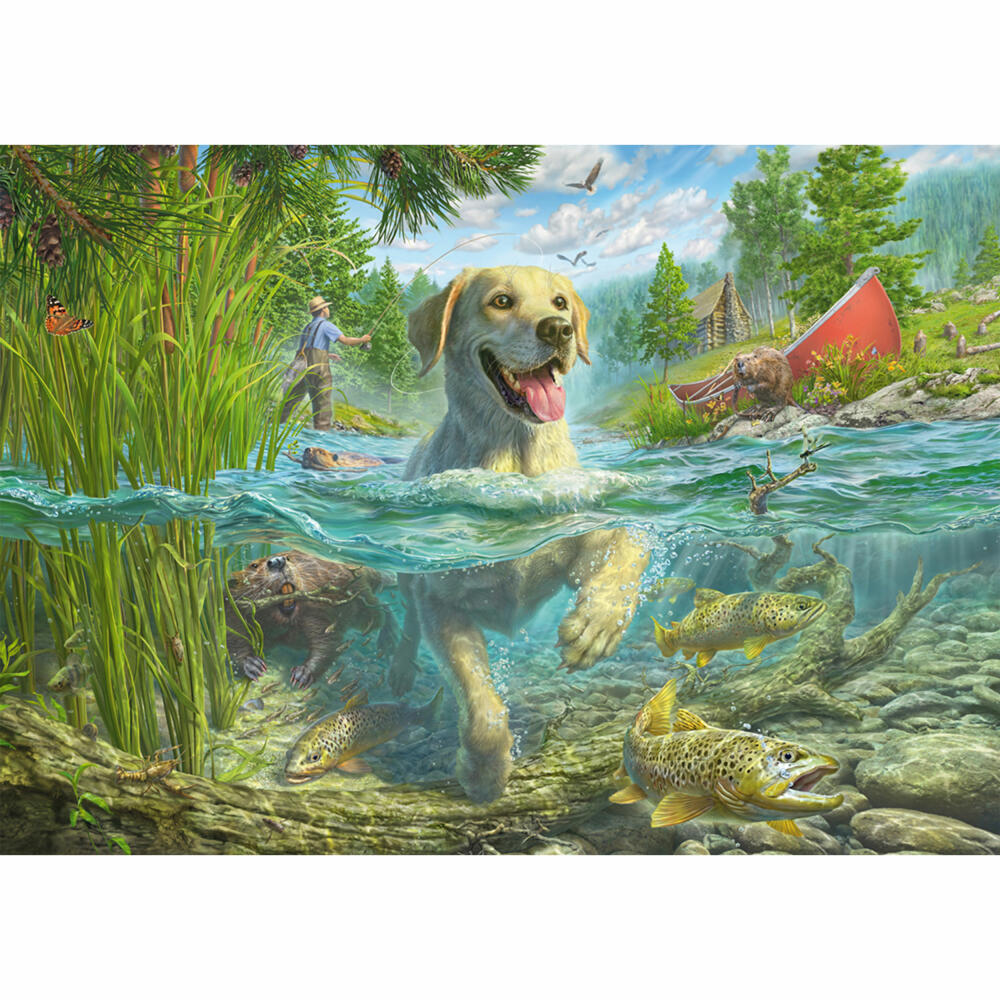 Schmidt Spiele Hundeliebe, gelber Labrador auf Fischjagd, Mark Frederickson, Puzzle, Erwachsenenpuzzle, 1000 Teile, 58557