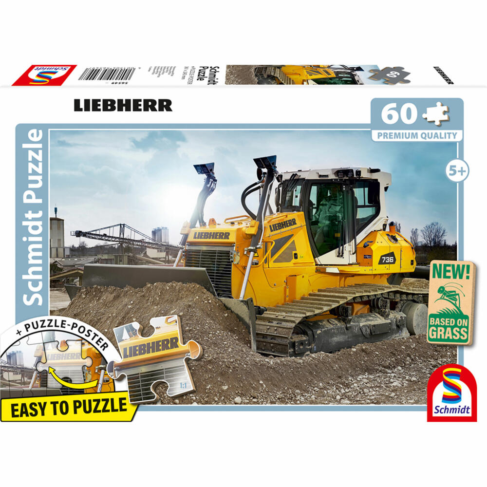 Schmidt Spiele Liebherr Planierraupe PR736, Puzzle, Kinderpuzzle, 60 Teile, ab 5 Jahren, 56549