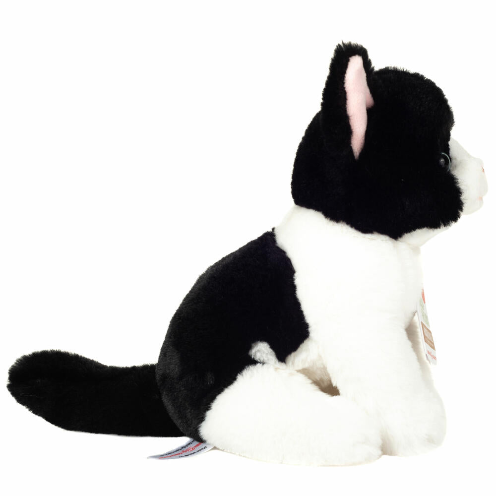 Teddy Hermann Katze sitzend, Kuscheltier, Stofftier, Plüschtier, schwarz-weiß, 20 cm, 918431