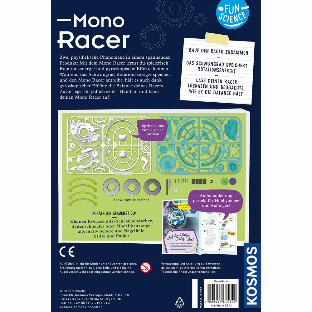 KOSMOS Fun Science Mono Racer, Experimentierkasten, Baukasten, ab 8 Jahren, 645342