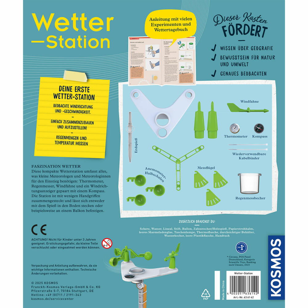 KOSMOS Wetterstation, Experimentierkasten, Wetterbeobachtung, Experimentierset, ab 8 Jahren, 636142