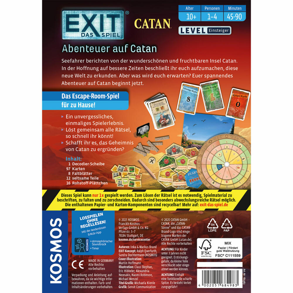 KOSMOS EXIT Das Spiel Abenteuer auf Catan, Escape Room Spiel, Abenteuerspiel, Level Einsteiger, 684983
