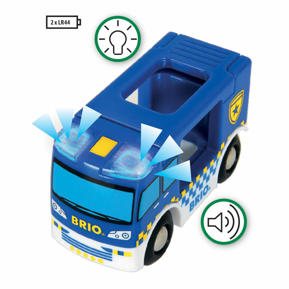 BRIO Police Car with Light and Sound, Police Car Wooden Toy, Wooden Toy, 33825