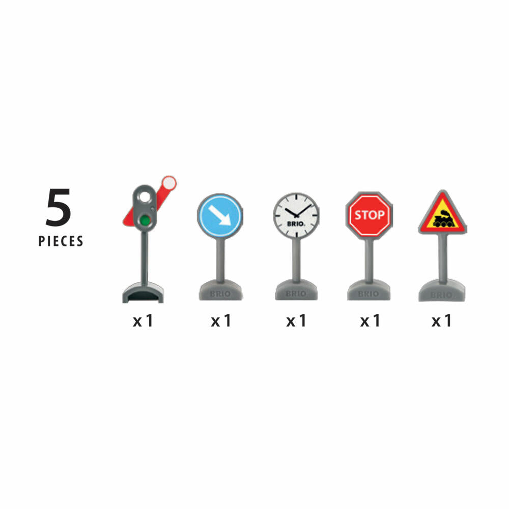 BRIO Verkehrszeichen-Set, Verkehrs Schilder, Holzeisenbahn Zubehör, Spielzeug, 33864