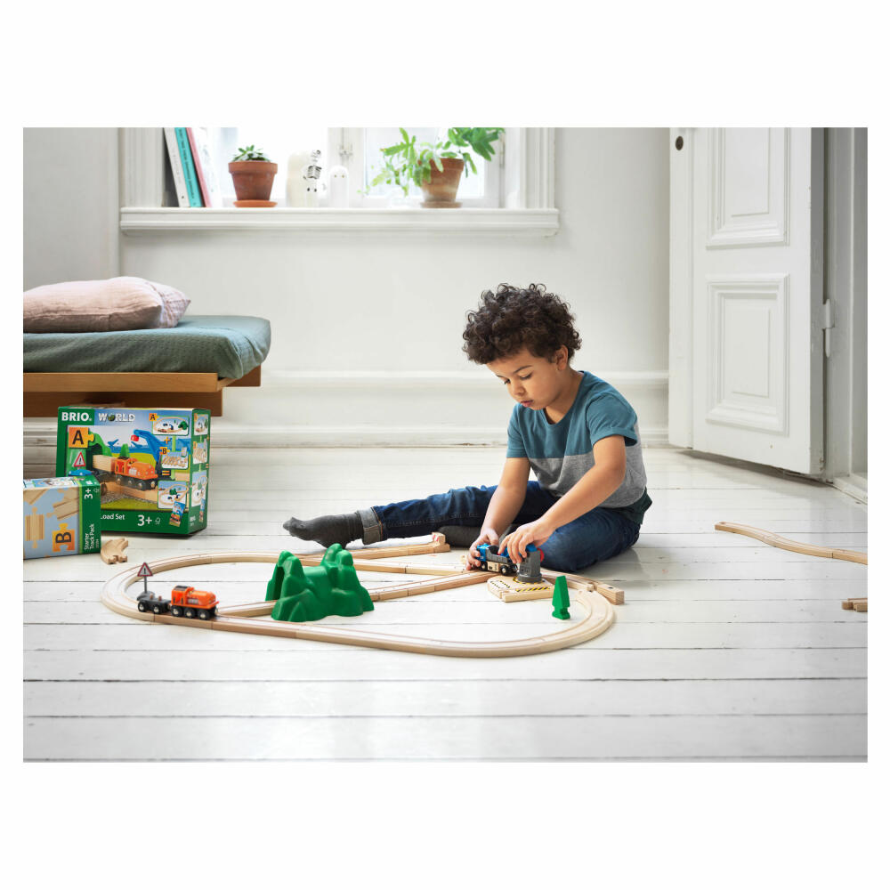 BRIO Starterset Güterzug mit Kran, 19-tlg., Holzeisenbahn, Holz Eisenbahn, Holzspielzeug, Spielzeug, 33878