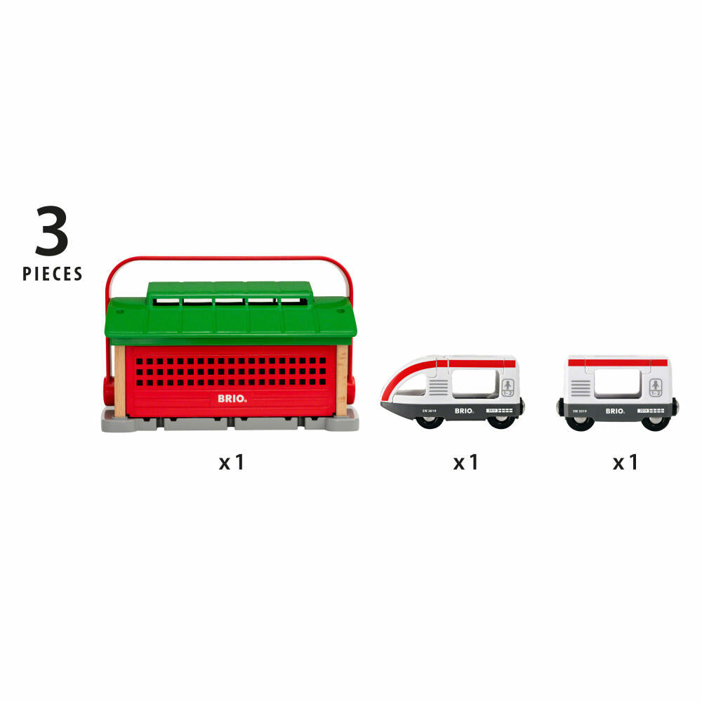 Brio Take Along Engine Shed with Passenger Train, 3-piece, Shed, Railway, Wooden Railway, Accessories, Toy, 33474