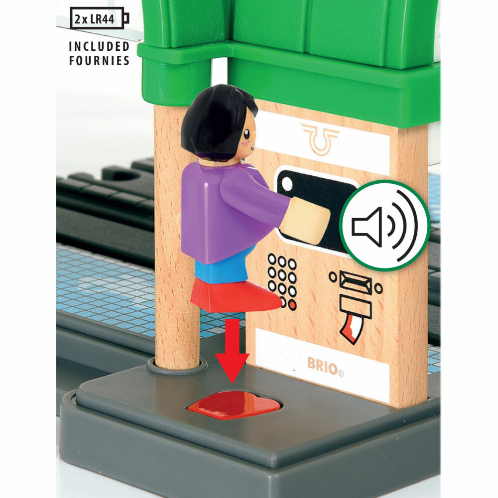 BRIO Großer Hauptbahnhof mit Ticketautomat, Zubehör für die Holzeisenbahn, Spielzeug, Holzspielzeug, Mehrfarbig, Holz / Kunststoff, 17.7 cm, 33649