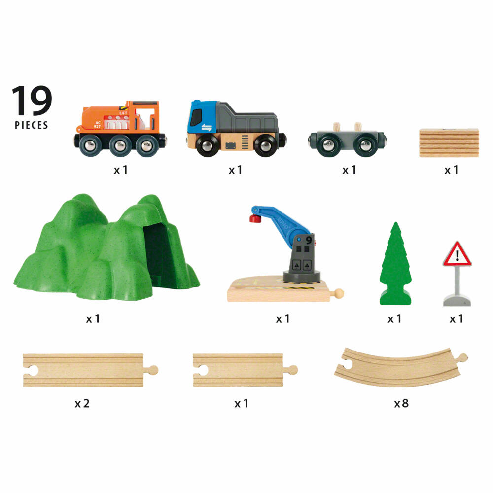 BRIO Starterset Güterzug mit Kran, 19-tlg., Holzeisenbahn, Holz Eisenbahn, Holzspielzeug, Spielzeug, 33878