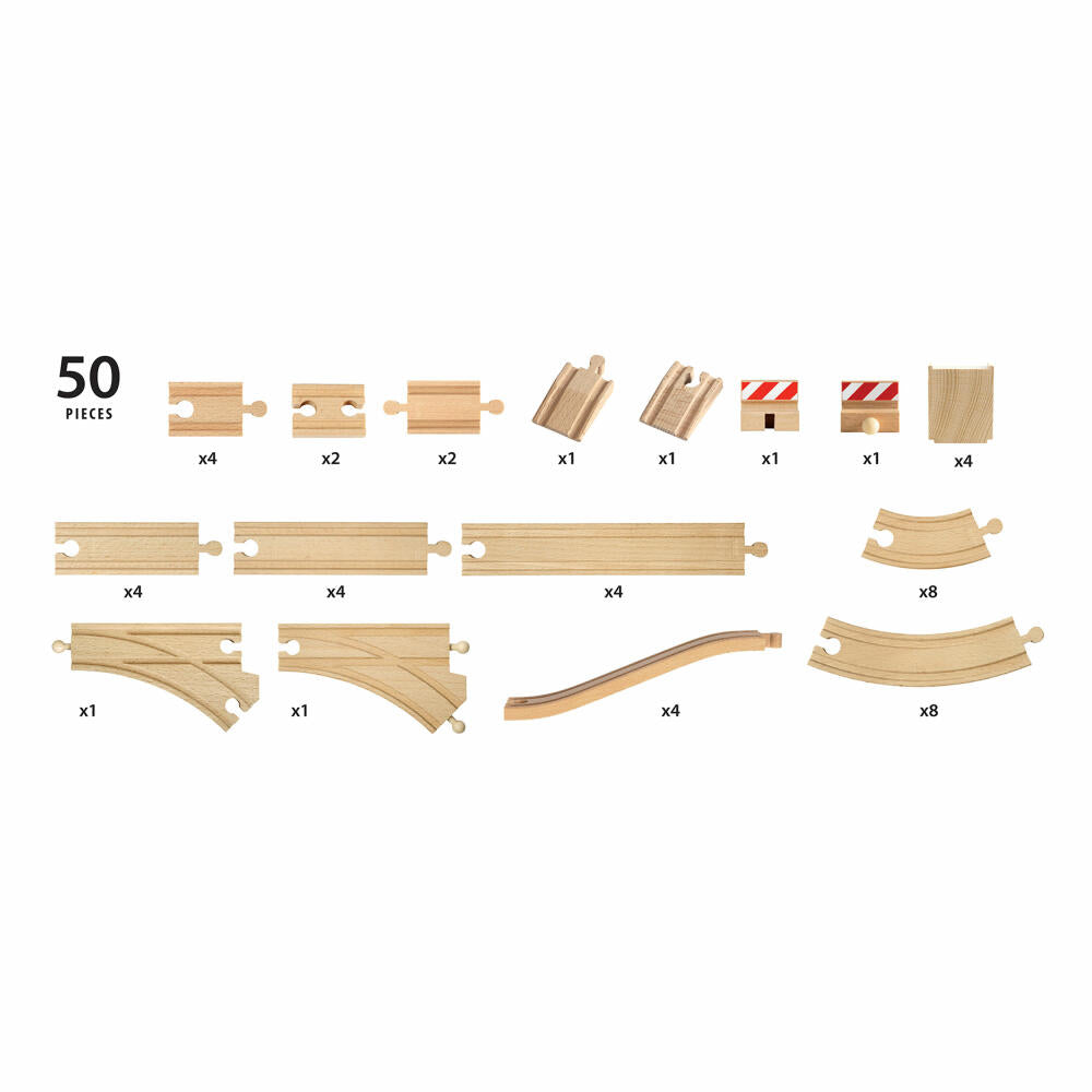 BRIO Großes Schienensortiment 50-teilig, Zubehör für die Holzeisenbahn, Schienen, Holzspielzeug, Holz, 33772