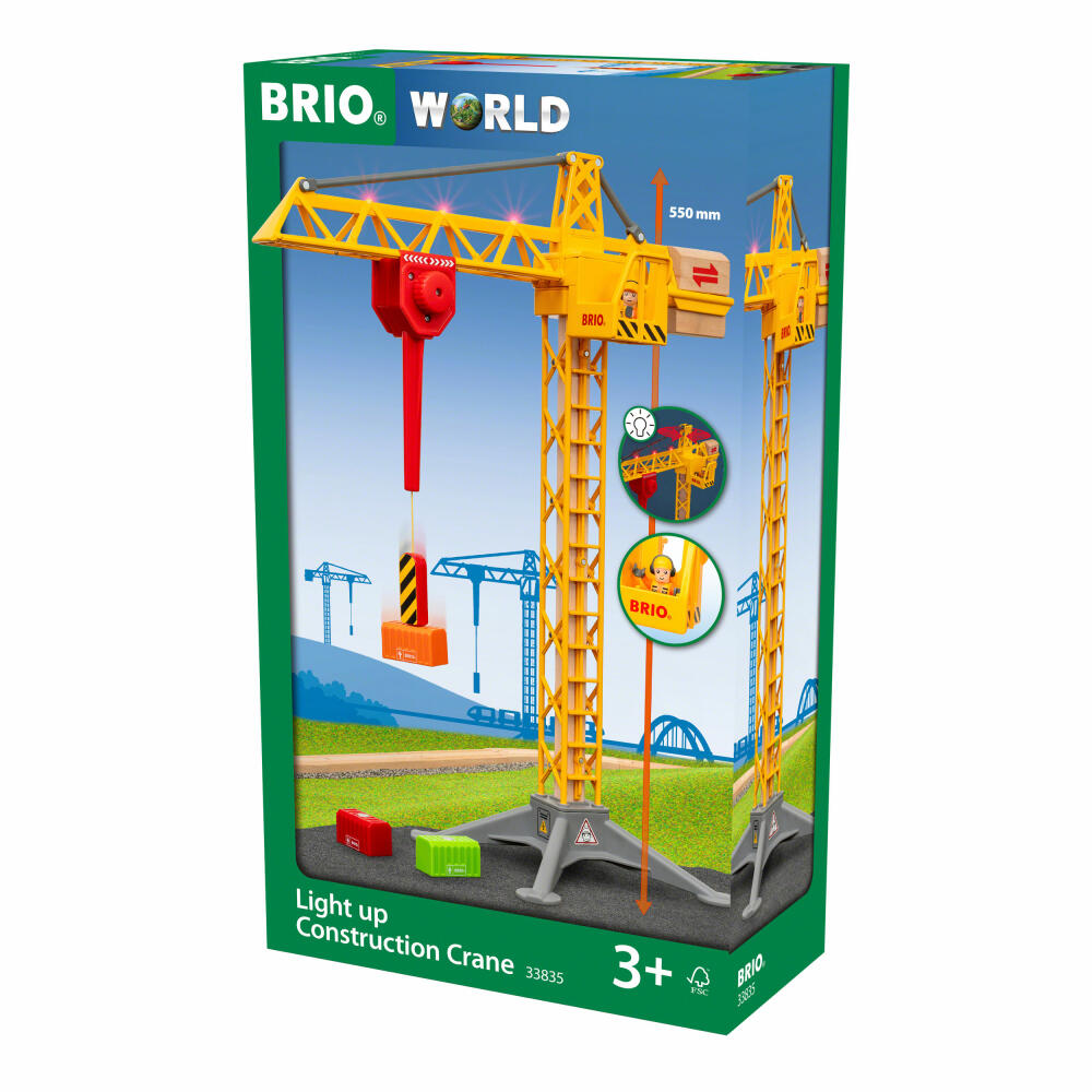 Brio Large Construction Crane with Light, Construction Crane, Accessories for Wooden Railway, Wooden Toys, Wooden Toys, 33835