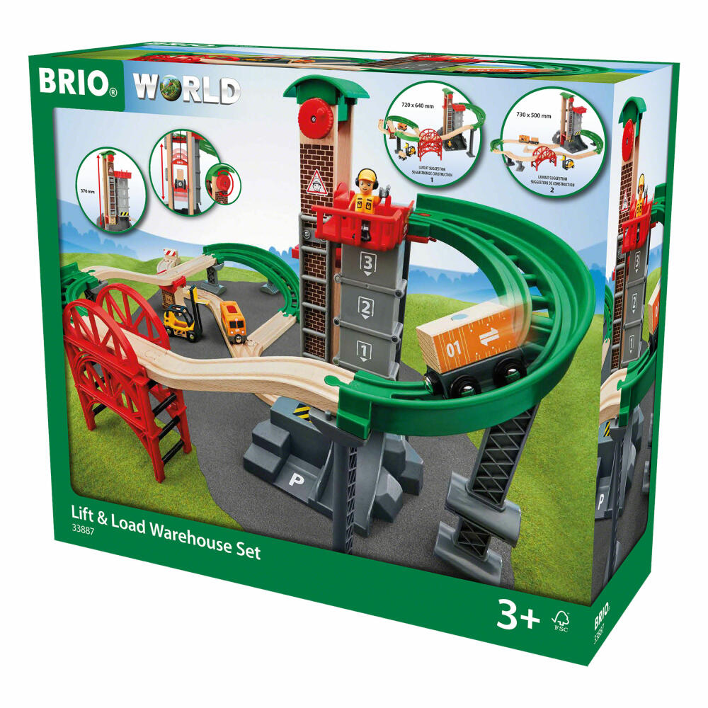 Brio Large Warehouse Set with Elevator, 32 pcs., Playset, Wooden Toy, Toy, 33887