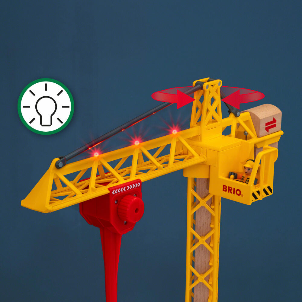 Brio Large Construction Crane with Light, Construction Crane, Accessories for Wooden Railway, Wooden Toys, Wooden Toys, 33835