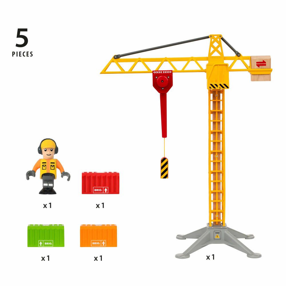 Brio Large Construction Crane with Light, Construction Crane, Accessories for Wooden Railway, Wooden Toys, Wooden Toys, 33835