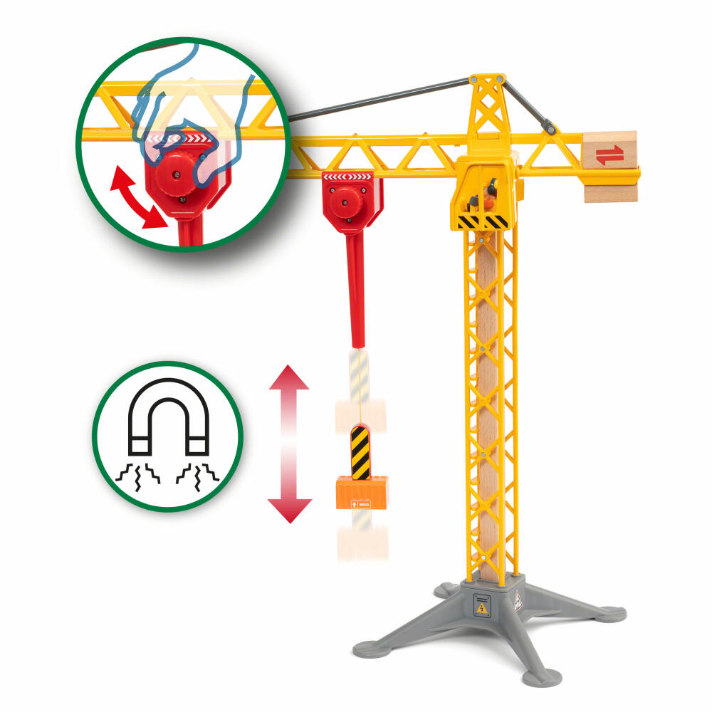 Brio Large Construction Crane with Light, Construction Crane, Accessories for Wooden Railway, Wooden Toys, Wooden Toys, 33835