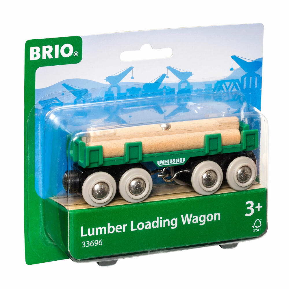 BRIO Langholzwagen, 4-tlg., Waggon, Zubehör für die Holzeisenbahn, Eisenbahn, Holzspielzeug, Holz Spielzeug, 33696