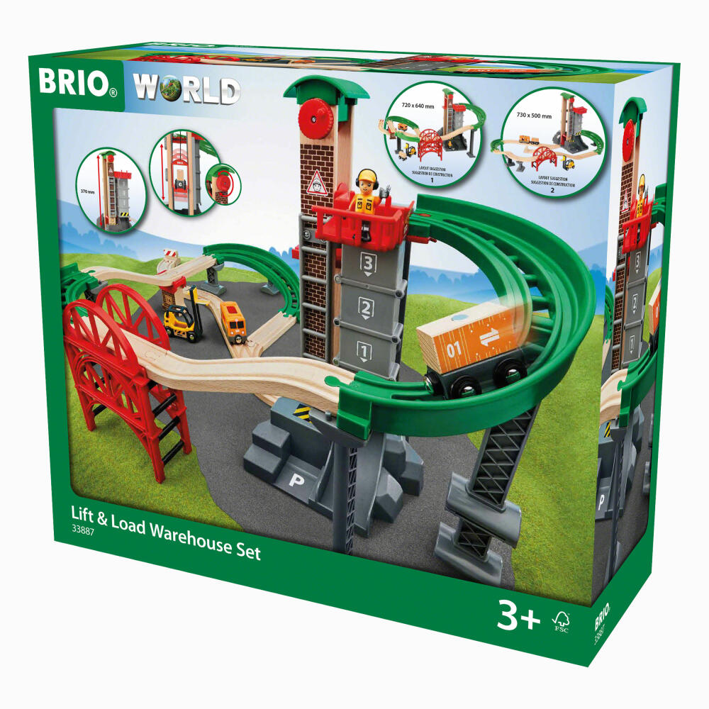 Brio Large Warehouse Set with Elevator, 32 pcs., Playset, Wooden Toy, Toy, 33887