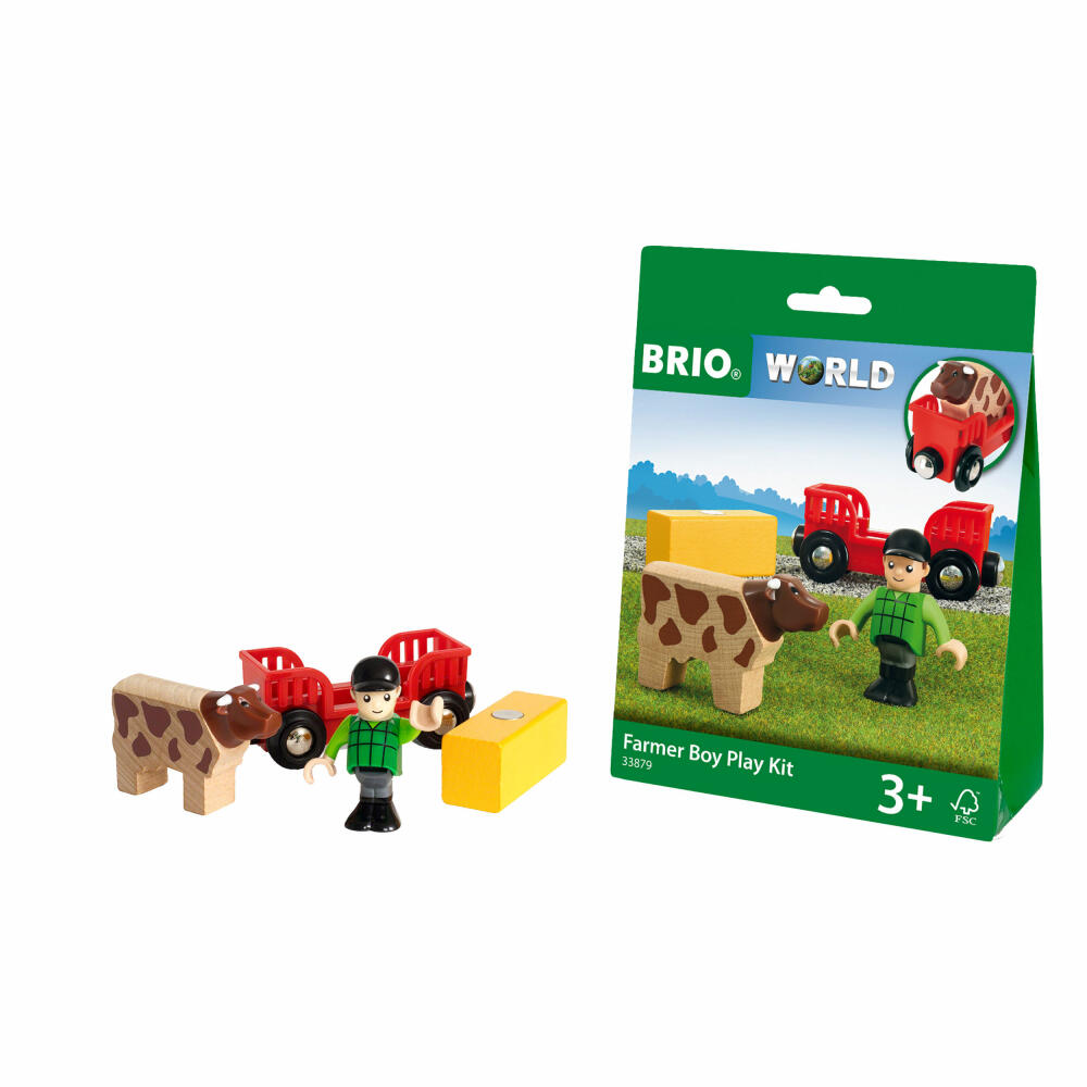 Brio play pack farmer with cow, 4 pieces, farm, farmyard, wooden toy, toy, 33879