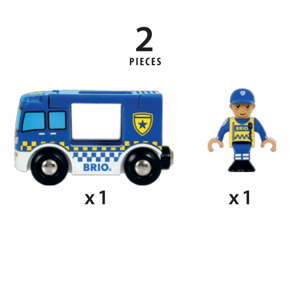 BRIO Police Car with Light and Sound, Police Car Wooden Toy, Wooden Toy, 33825