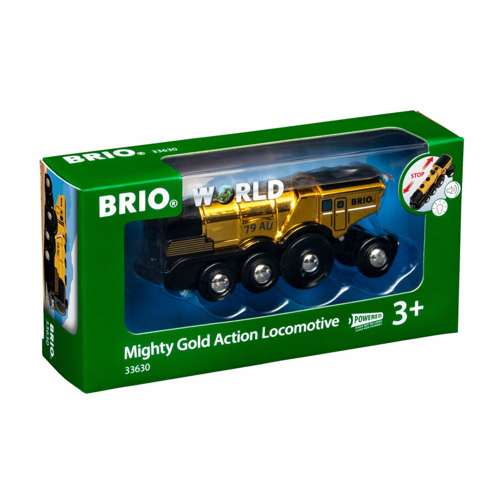 BRIO Goldene Batterielok mit Licht und Sound, Batterie Lok, Eisenbahn, Zug, Spielzeug, Kinder, 33630