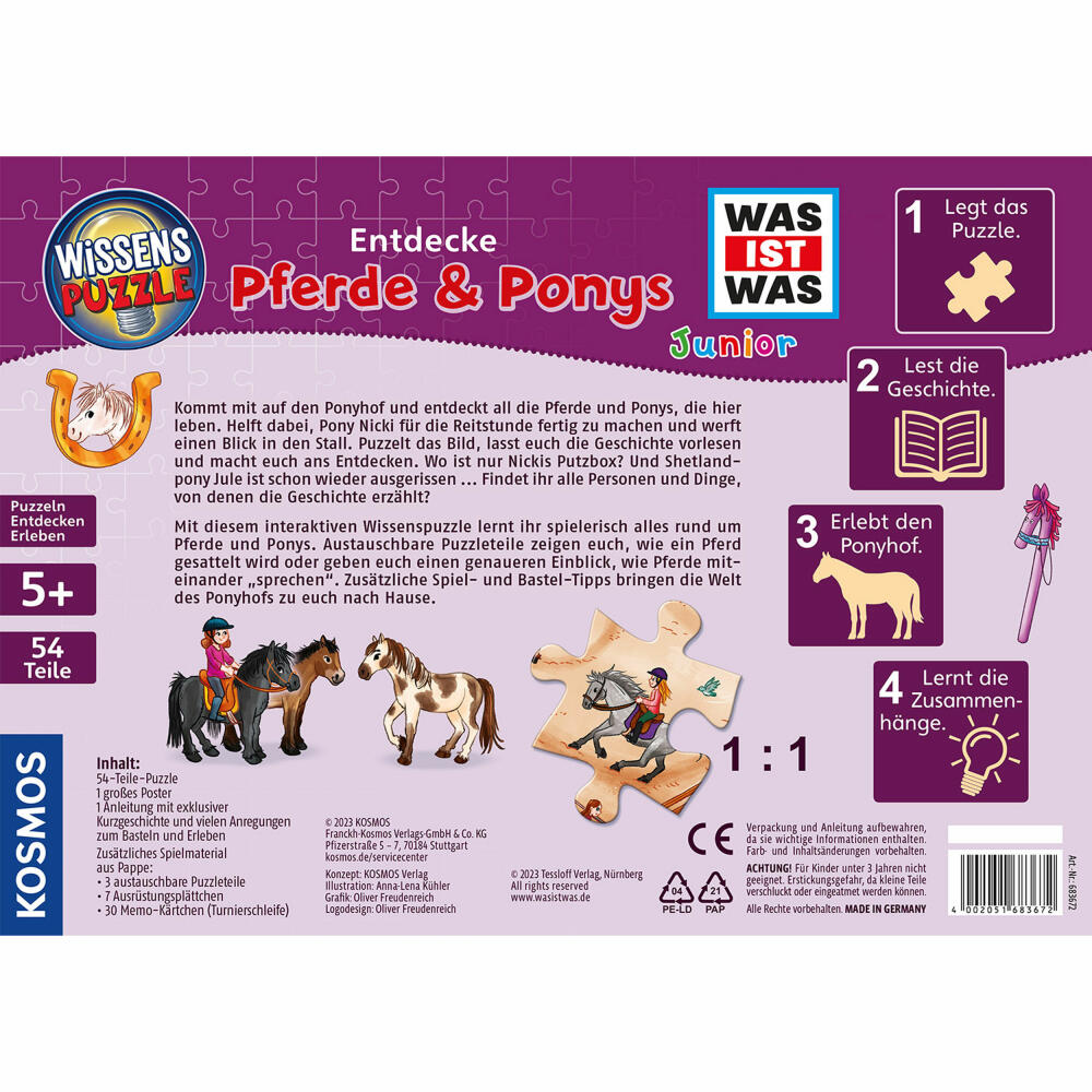 KOSMOS Knowledge Puzzle WHAT IS WHAT Junior Discover Horses & Ponies, Children's Game, Puzzle, Hidden Object, from 5 years, 683672