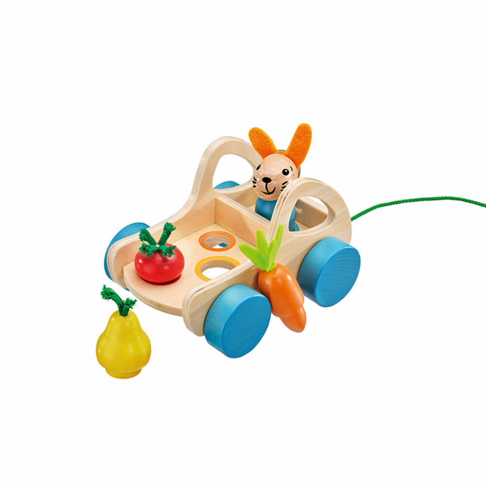 Selecta Verdurino, Fruit and Vegetable Cart, Pull-Along Toy, Wooden Toy, Rabbit, Wood, Colorful, 62082