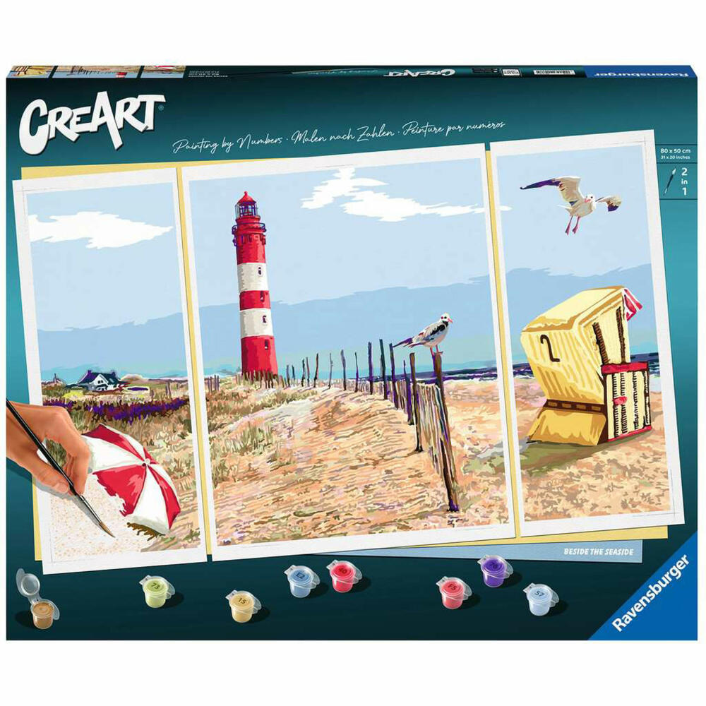 Ravensburger CreArt Beside the Seaside, Malen nach Zahlen, Malset, Malvorlage, Triptychon, 20277