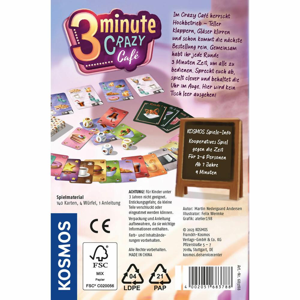 KOSMOS 3 Minute Crazy Café, cooperative real-time game, family game, board game, ages 7 and up, 683788