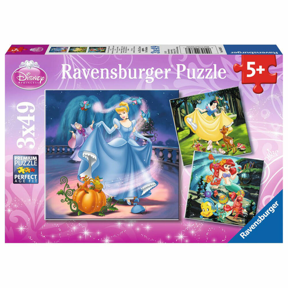 Ravensburger Puzzle Schneewittchen, Aschenputtel, Arielle, Kinderpuzzle, Legespiel, Kinder Spiel, Puzzlespiel, Inklusive Mini-Poster, 3 x 49 Teile, 09339 7