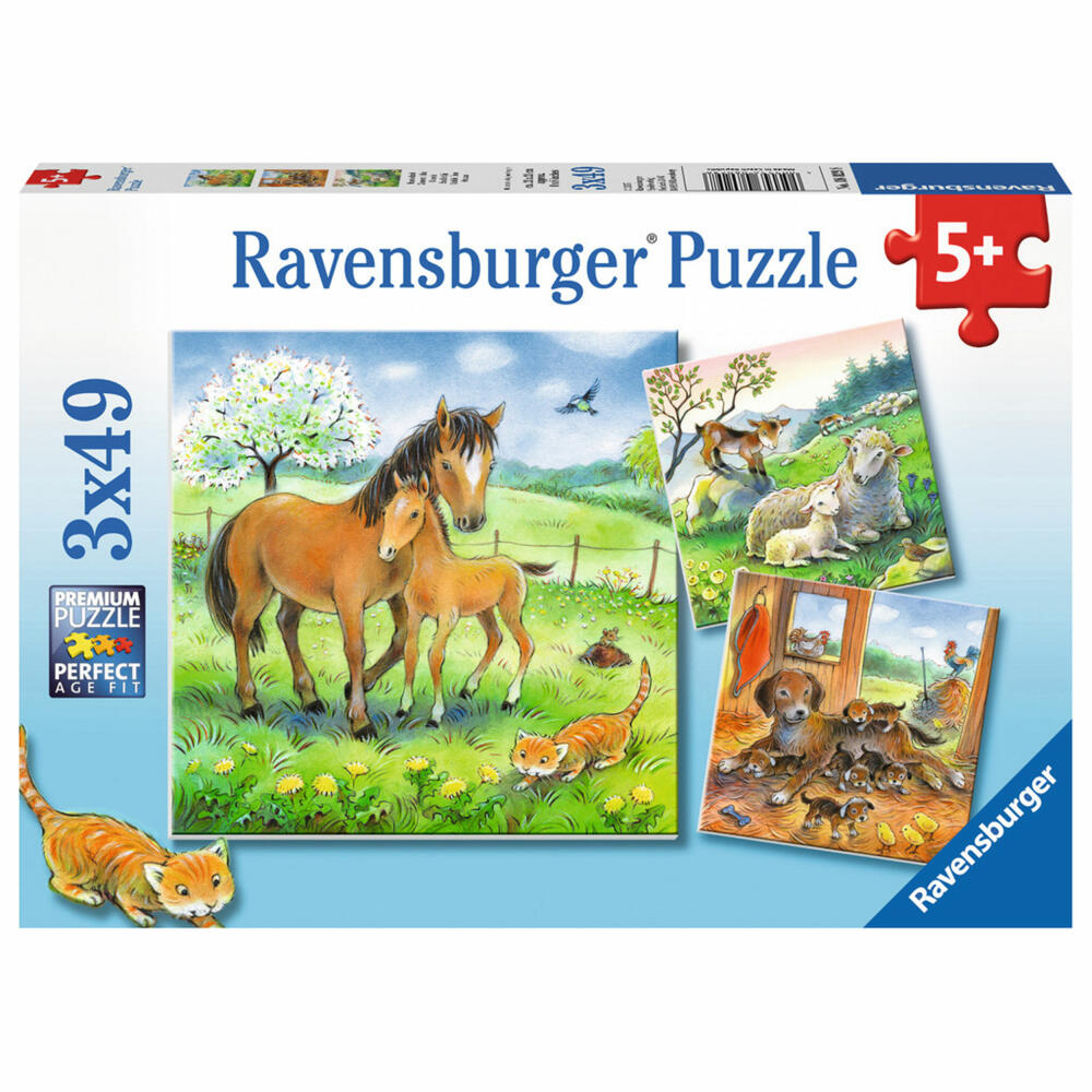 Ravensburger Puzzle Kuschelzeit, Kinderpuzzle, Legespiel, Kinder Spiel, Puzzlespiel, Inklusive Mini-Poster, 3 x 49 Teile, 08029 8