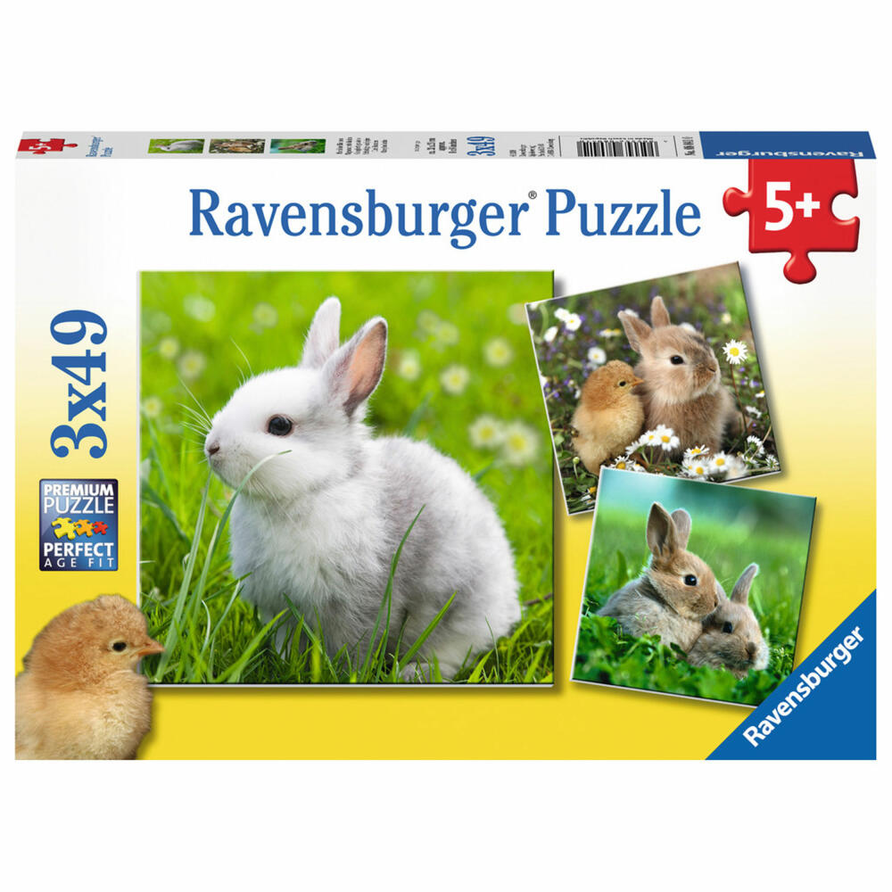 Ravensburger Puzzle Cute Bunnies, Children's Puzzle, Laying Game, Children's Game, Puzzle Game, Includes Mini Poster, 3 x 49 Pieces, 08041 0