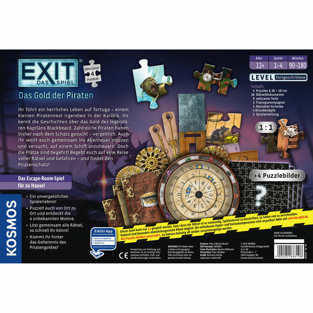 KOSMOS EXIT The Game + Puzzle - The Gold of the Pirates, Family Game, Puzzle Game, Escape Room Game, Level Advanced, 683108