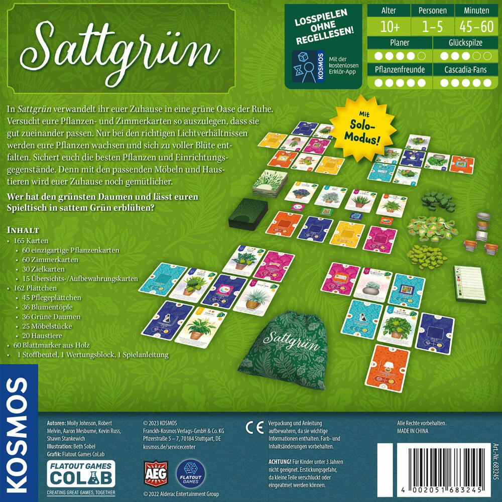 KOSMOS Sattgrün, strategy game, family game, board game, with solo variant, 683245