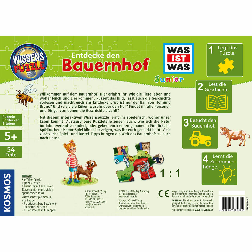 KOSMOS Knowledge Puzzle WHAT IS WHAT Junior - Discover the Farm, Children's Game, Puzzle, Hidden Object, from 5 years, 682651