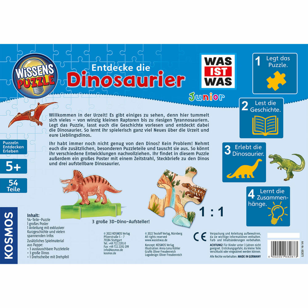 KOSMOS Knowledge Puzzle WHAT IS WHAT Junior - Discover the Dinosaurs, Children's Game, Puzzle, Hidden Object, from 5 years, 682873