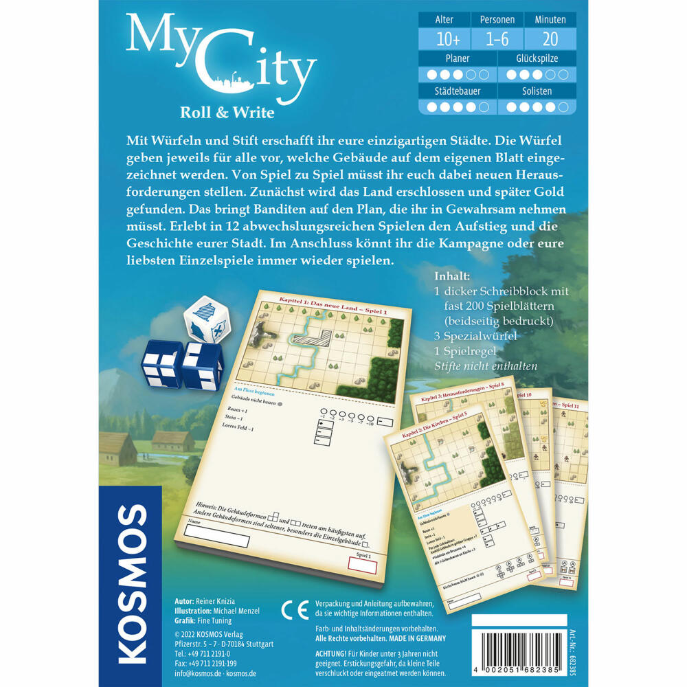 KOSMOS My City Roll & Write, Würfelspiel, Familienspiel, Gesellschaftsspiel, ab 10 Jahren, 682385