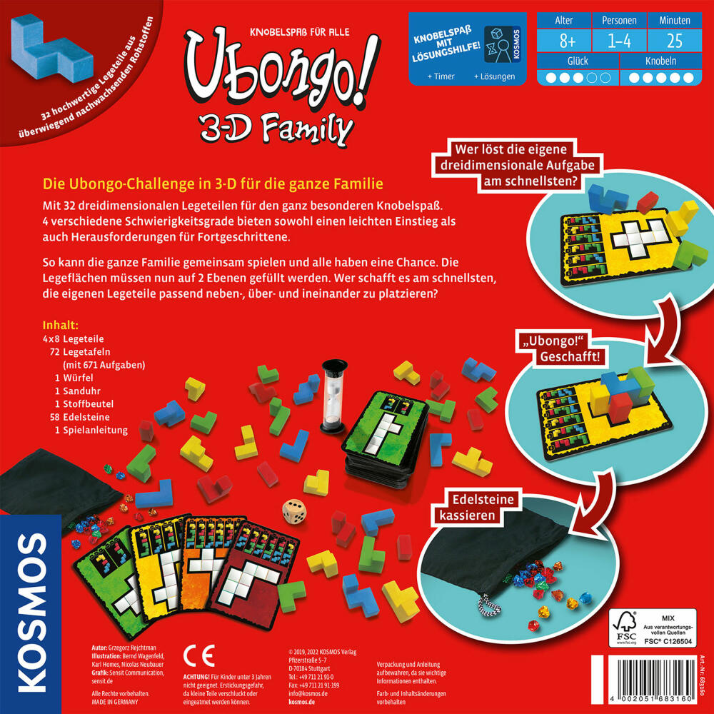 KOSMOS Ubongo! - 3-D Family, puzzle game, logic game, board game, family game, 683160