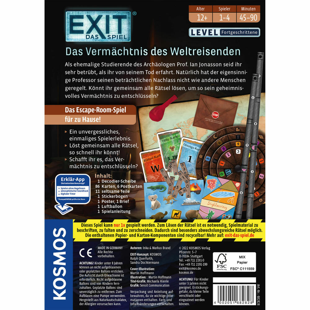 KOSMOS EXIT Game - The Legacy of the World Traveler, Escape Game, Level Advanced, Ages 12+, 682828