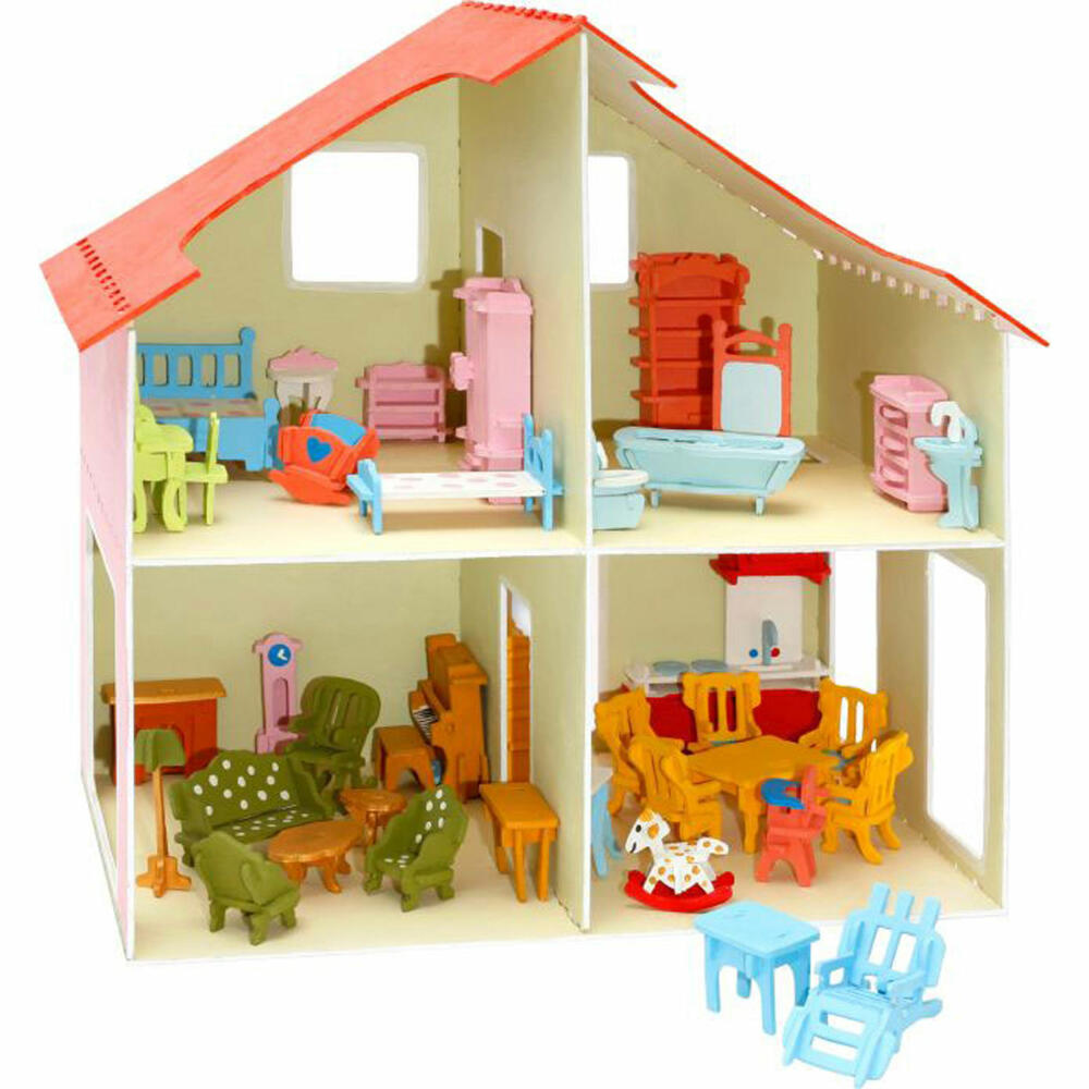 PEBARO wooden dollhouse kit with furniture